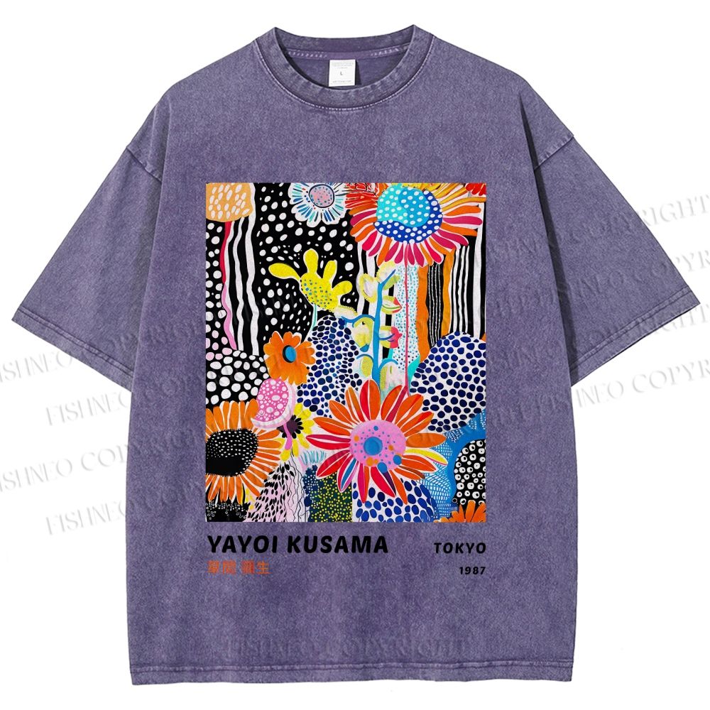 Unisex Yayoi Kusama Flower Printed Washed Tee