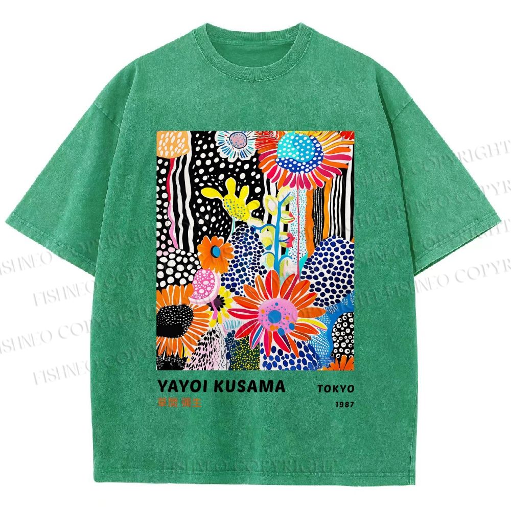 Unisex Yayoi Kusama Flower Printed Washed Tee