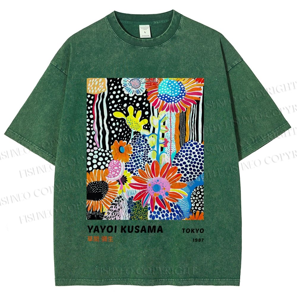 Unisex Yayoi Kusama Flower Printed Washed Tee