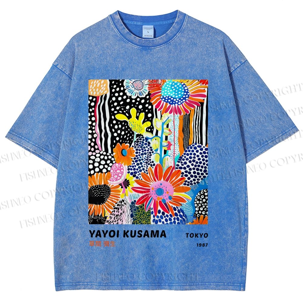 Unisex Yayoi Kusama Flower Printed Washed Tee