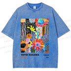 Unisex Yayoi Kusama Flower Printed Washed Tee