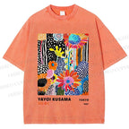 Unisex Yayoi Kusama Flower Printed Washed Tee