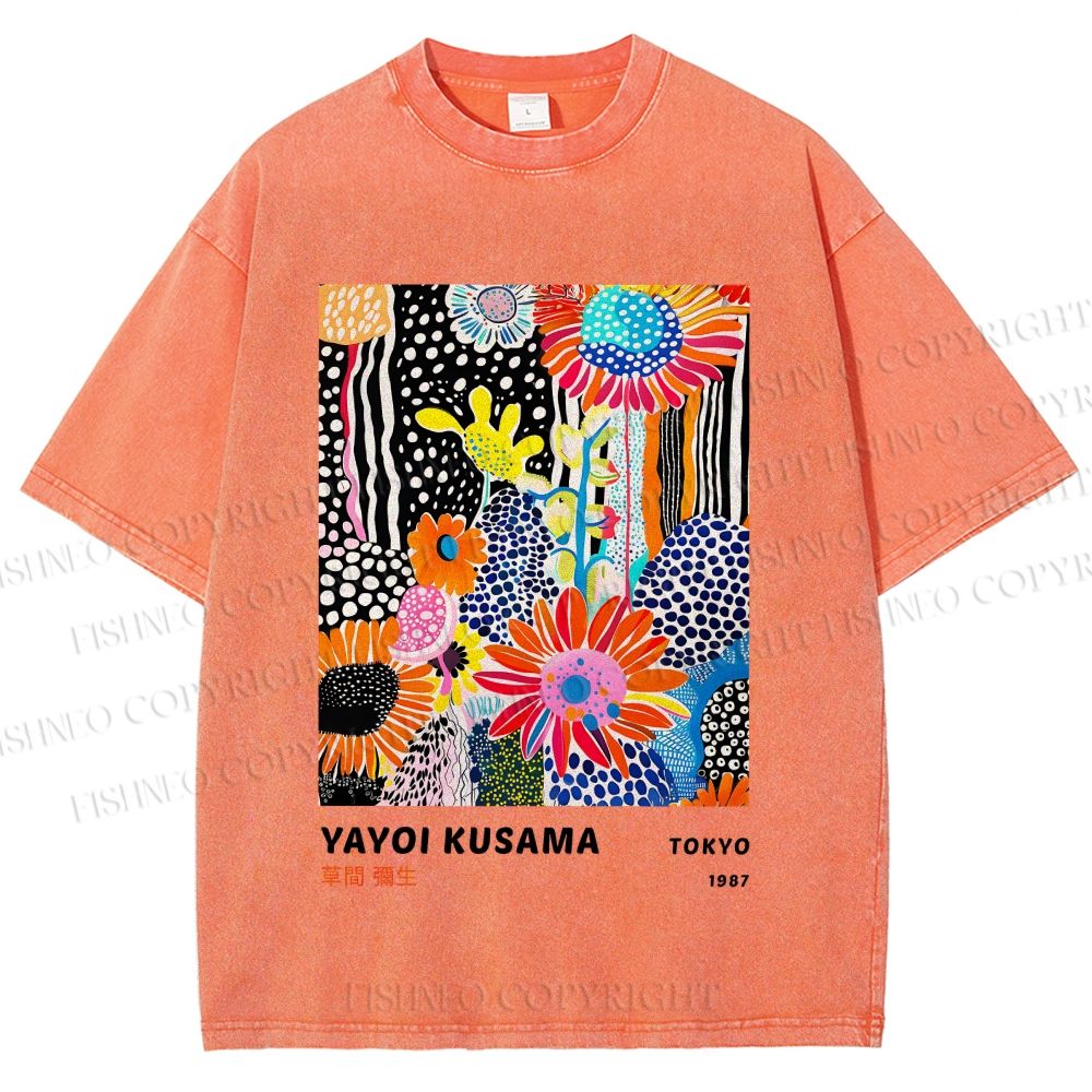 Unisex Yayoi Kusama Flower Printed Washed Tee
