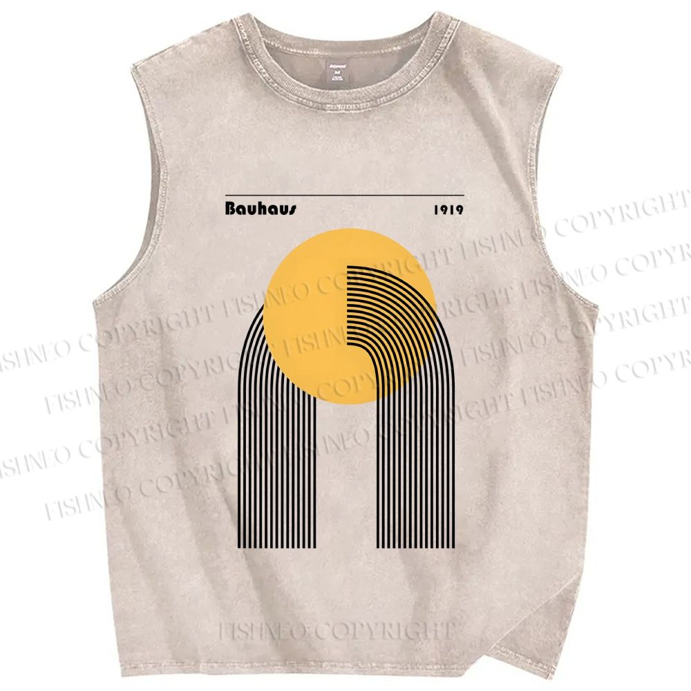 Unisex Bauhaus Geometric Lines Circle Printed Washed Tank Top