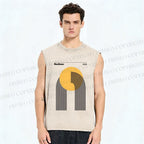 Unisex Bauhaus Geometric Lines Circle Printed Washed Tank Top
