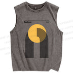 Unisex Bauhaus Geometric Lines Circle Printed Washed Tank Top
