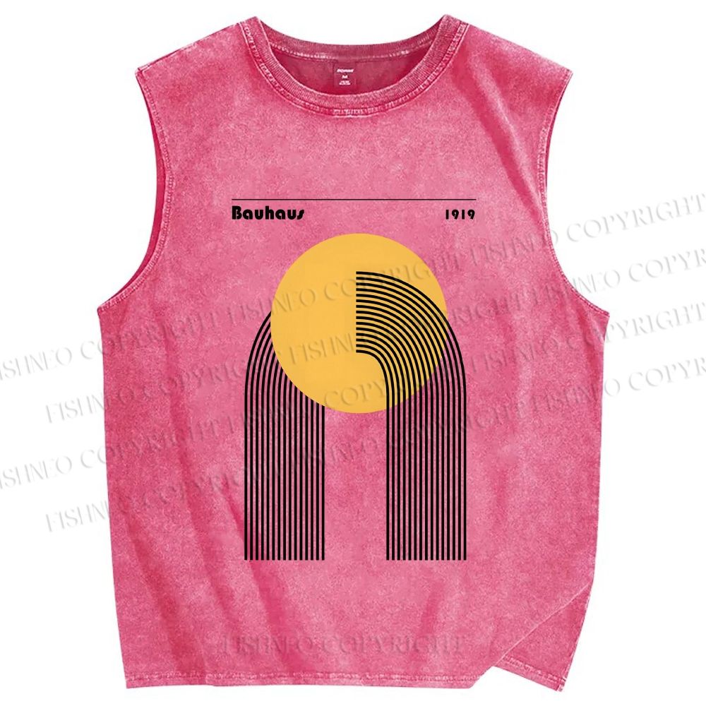 Unisex Bauhaus Geometric Lines Circle Printed Washed Tank Top