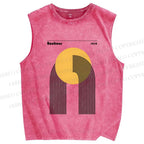 Unisex Bauhaus Geometric Lines Circle Printed Washed Tank Top