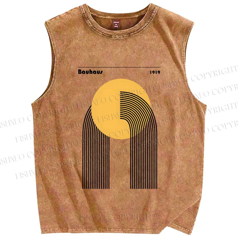 Unisex Bauhaus Geometric Lines Circle Printed Washed Tank Top