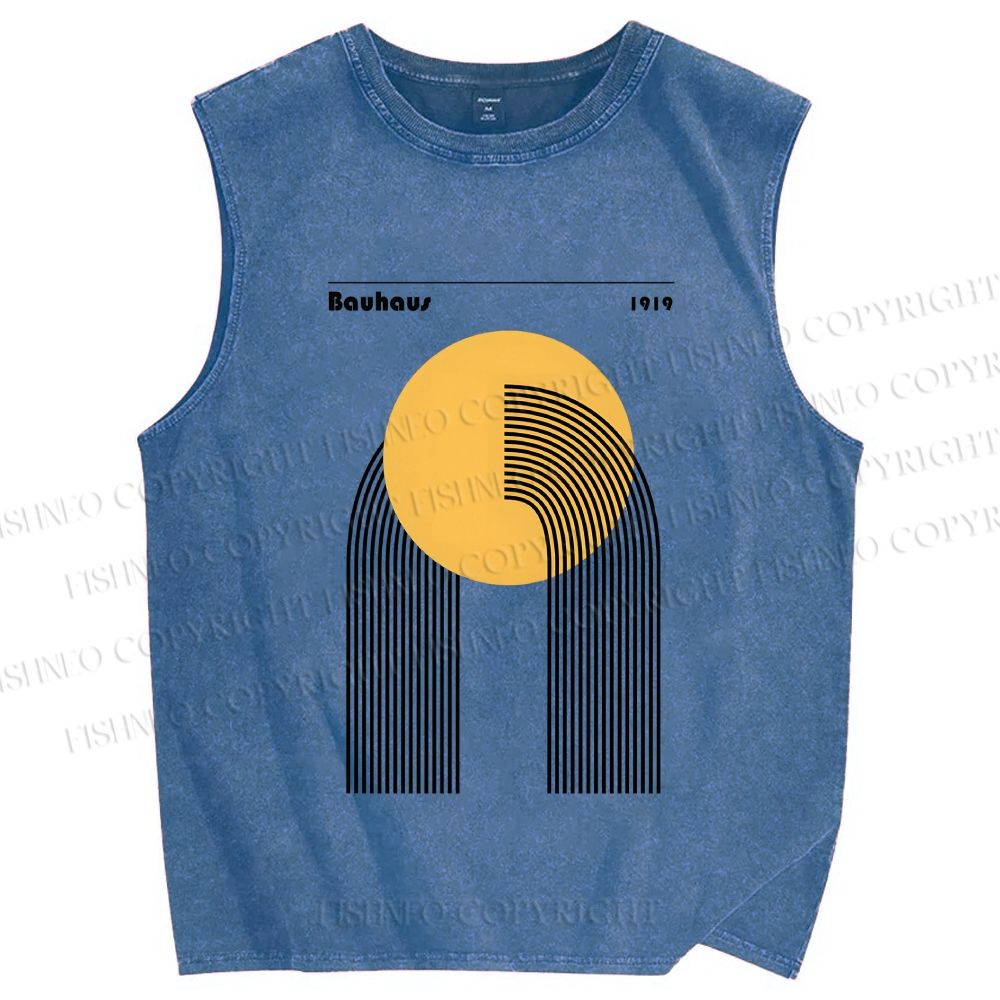 Unisex Bauhaus Geometric Lines Circle Printed Washed Tank Top