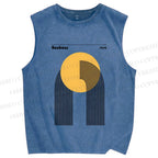 Unisex Bauhaus Geometric Lines Circle Printed Washed Tank Top