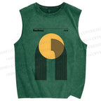 Unisex Bauhaus Geometric Lines Circle Printed Washed Tank Top