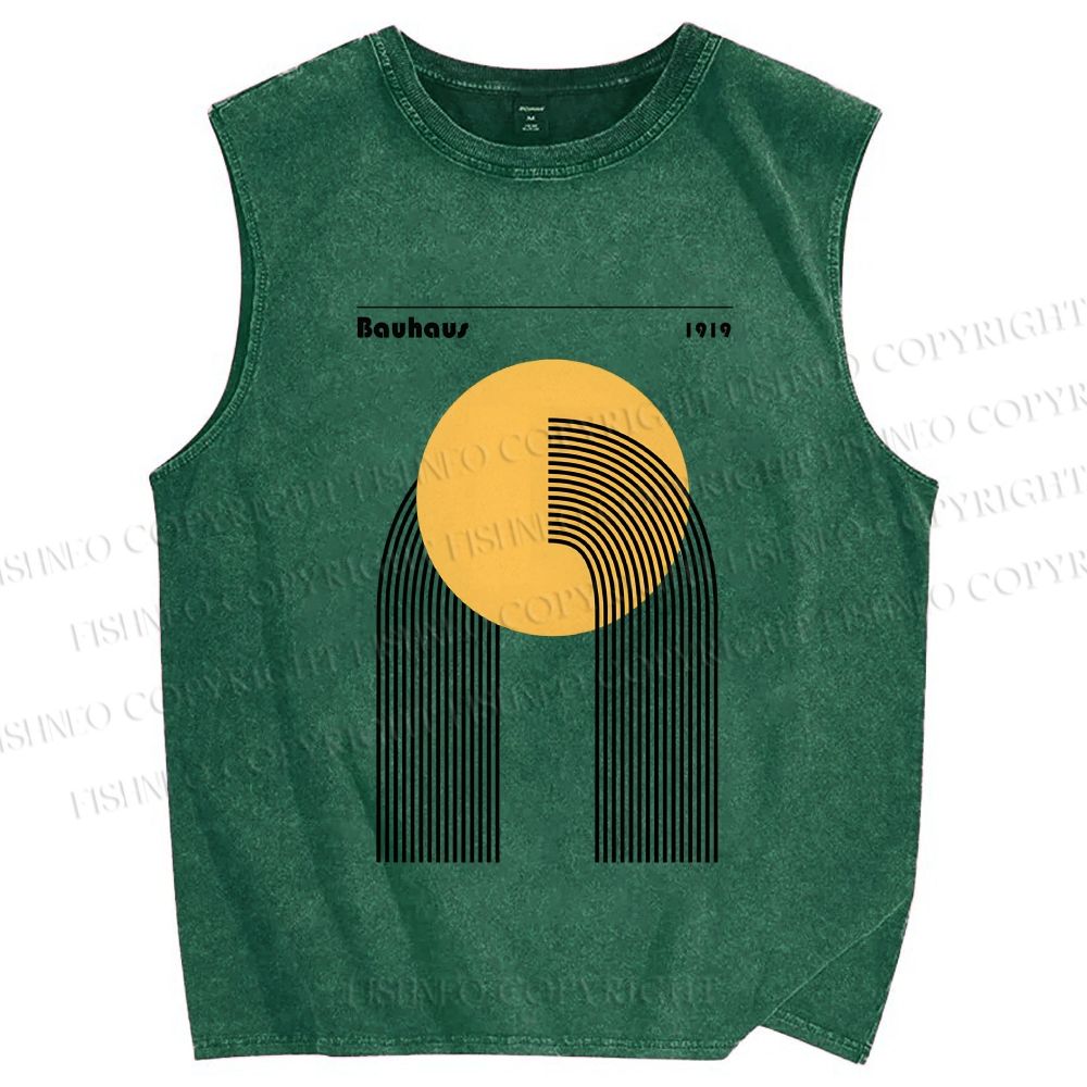 Unisex Bauhaus Geometric Lines Circle Printed Washed Tank Top