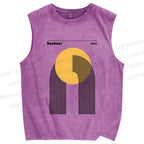 Unisex Bauhaus Geometric Lines Circle Printed Washed Tank Top