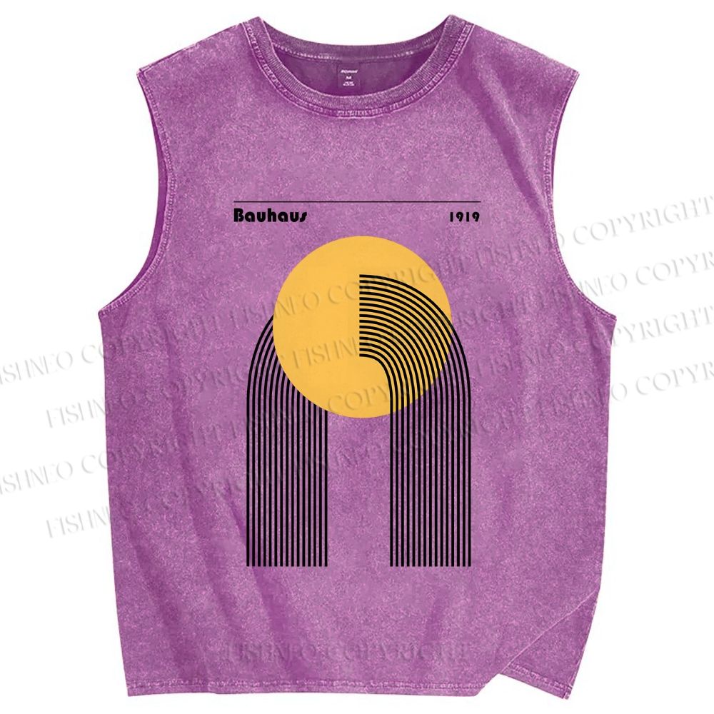 Unisex Bauhaus Geometric Lines Circle Printed Washed Tank Top