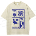 Unisex Marseille Bird Fish Printed Washed Tee