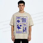 Unisex Marseille Bird Fish Printed Washed Tee