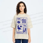 Unisex Marseille Bird Fish Printed Washed Tee