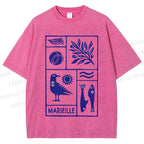 Unisex Marseille Bird Fish Printed Washed Tee