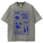 Unisex Marseille Bird Fish Printed Washed Tee