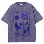 Unisex Marseille Bird Fish Printed Washed Tee