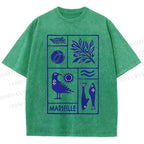 Unisex Marseille Bird Fish Printed Washed Tee
