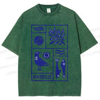 Unisex Marseille Bird Fish Printed Washed Tee