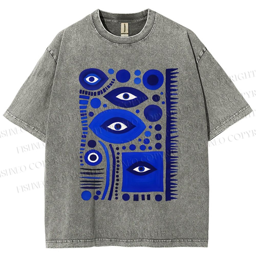 Unisex Geometric Blue Eyes Printed Washed Tee