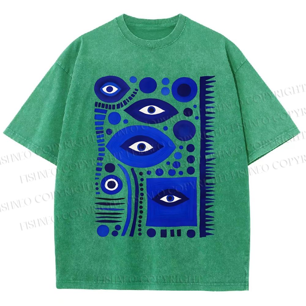 Unisex Geometric Blue Eyes Printed Washed Tee