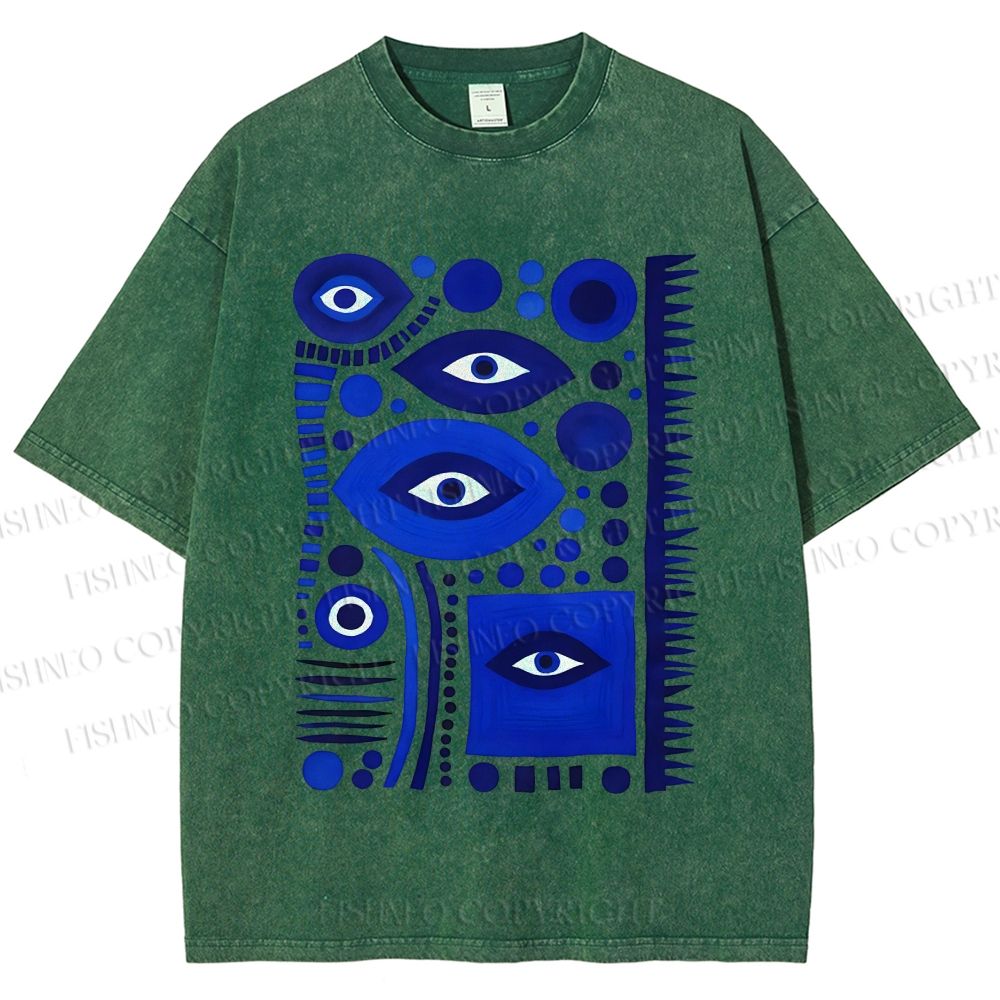 Unisex Geometric Blue Eyes Printed Washed Tee