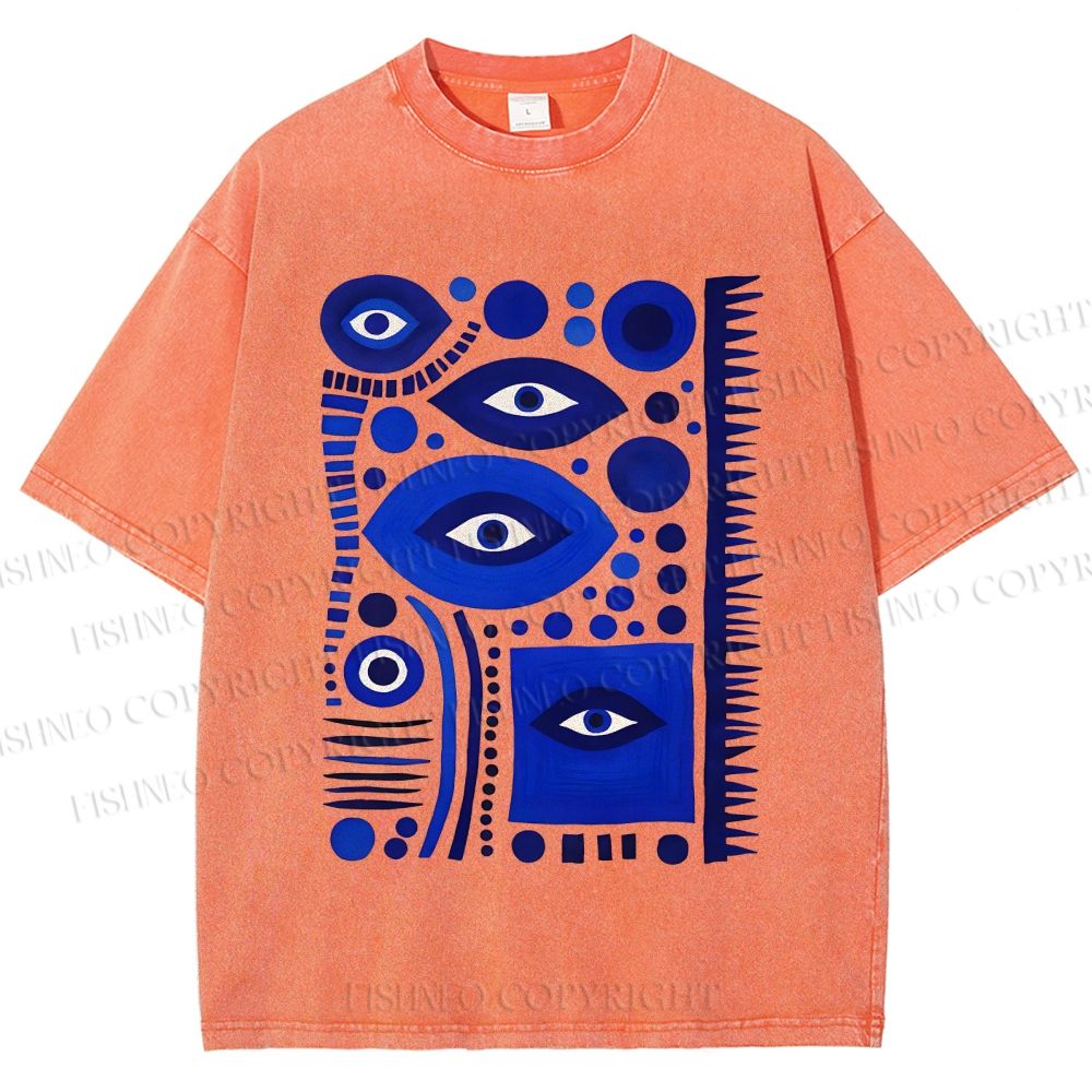 Unisex Geometric Blue Eyes Printed Washed Tee