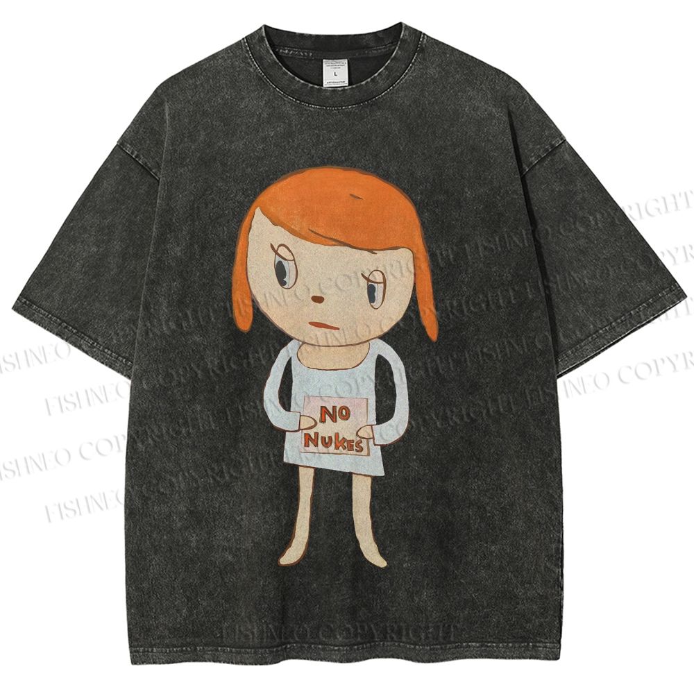 Unisex Yoshitomo Nara No Nukes Printed Washed Tee