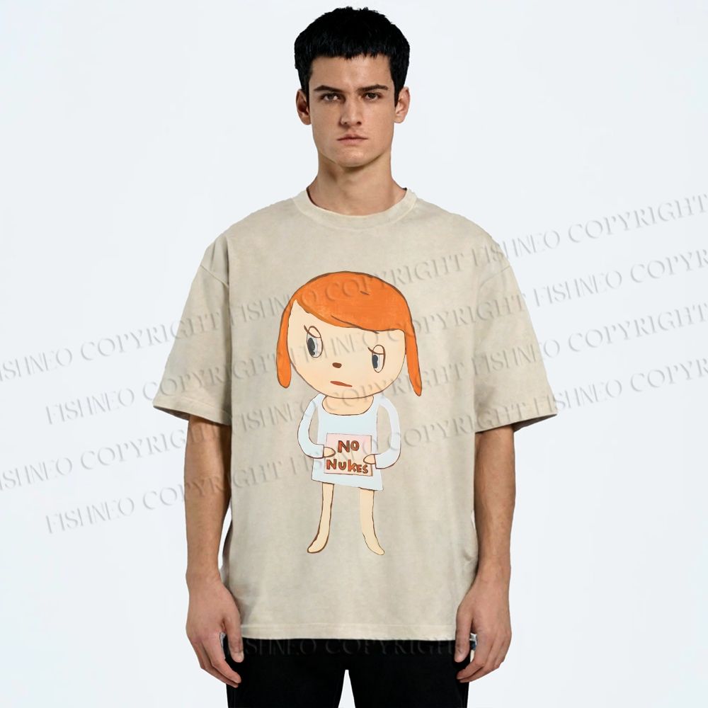 Unisex Yoshitomo Nara No Nukes Printed Washed Tee