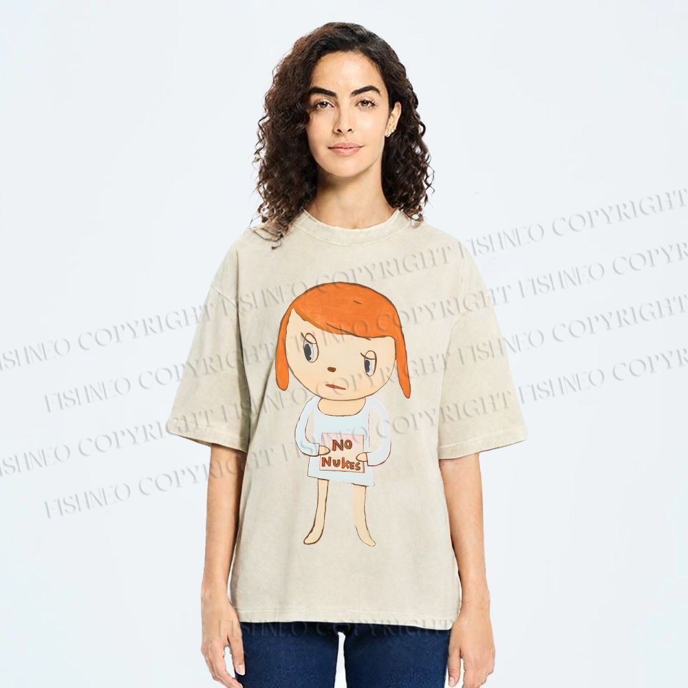 Unisex Yoshitomo Nara No Nukes Printed Washed Tee