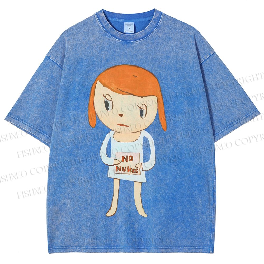 Unisex Yoshitomo Nara No Nukes Printed Washed Tee