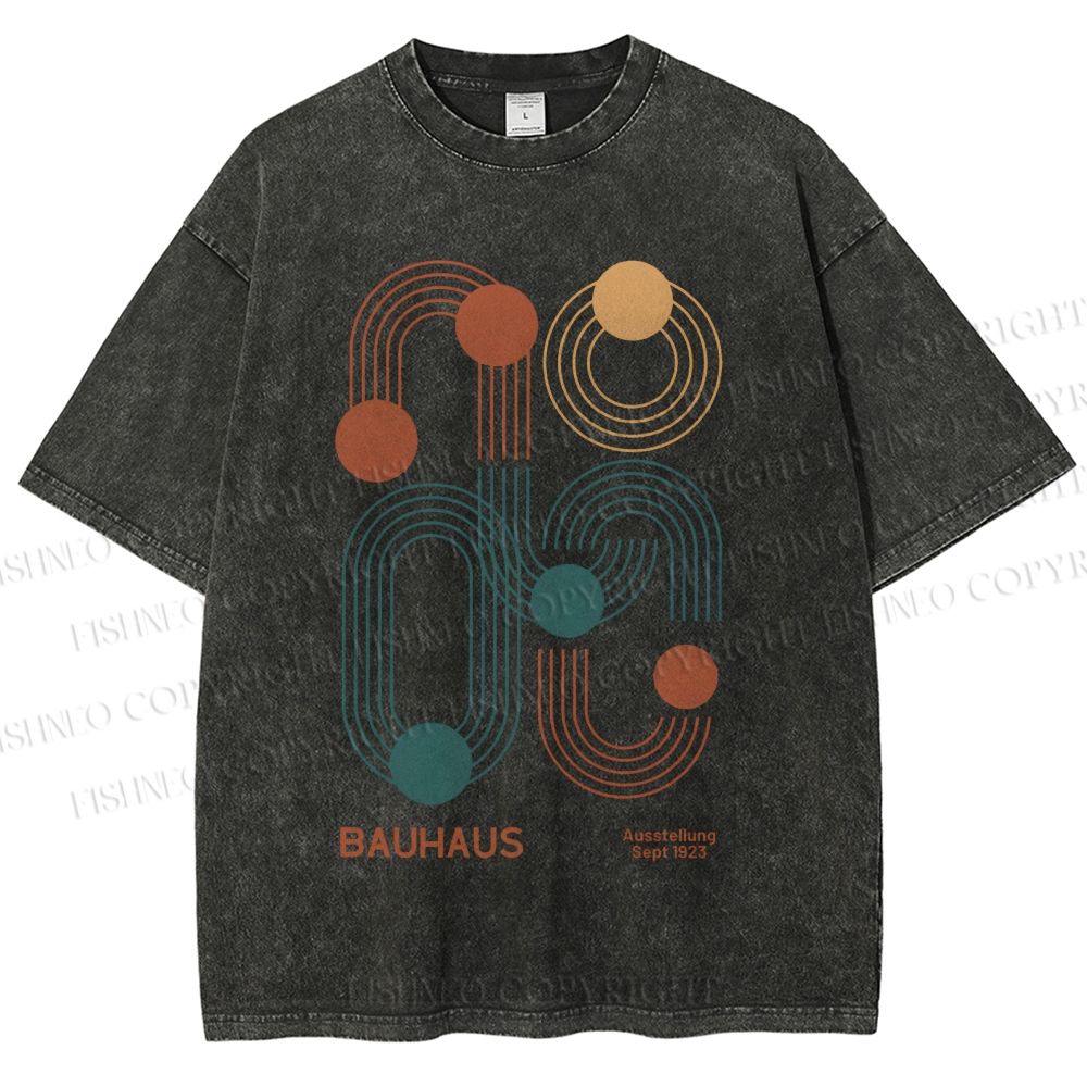 Unisex Bauhaus Geometric Lines Printed Washed Tee