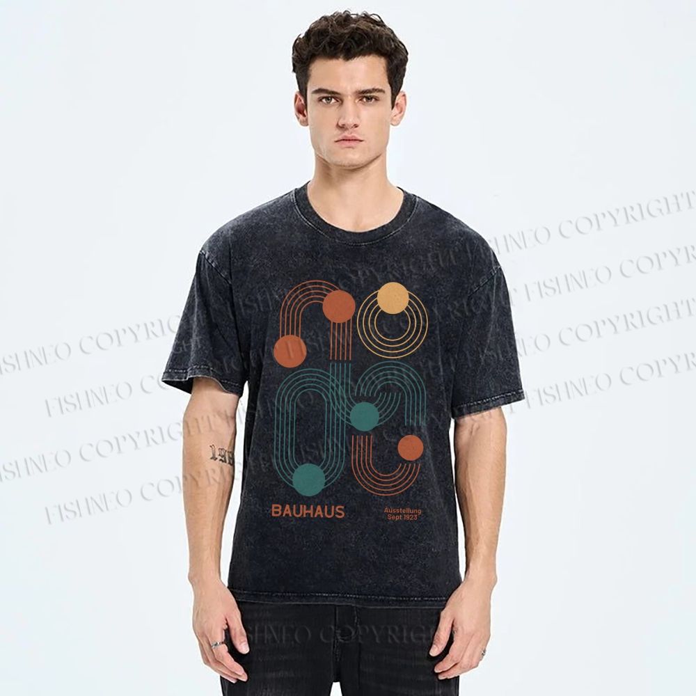 Unisex Bauhaus Geometric Lines Printed Washed Tee