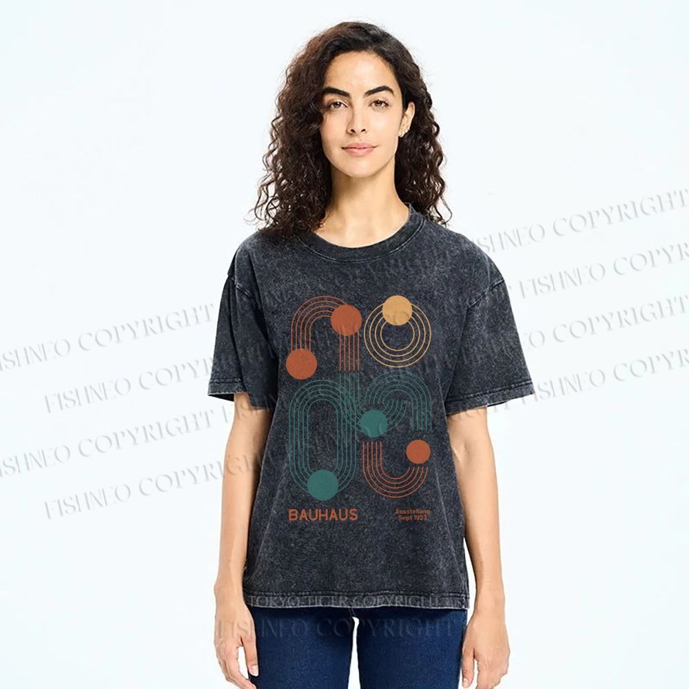 Unisex Bauhaus Geometric Lines Printed Washed Tee