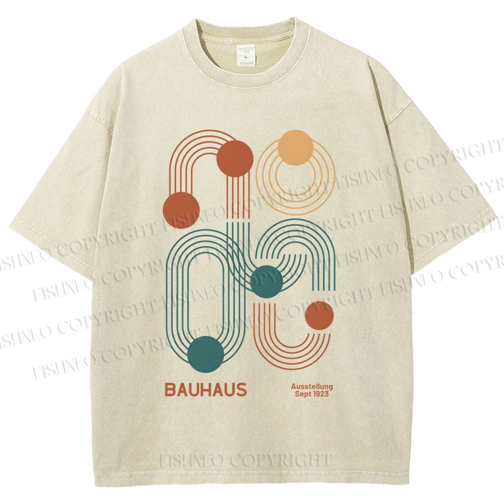 Unisex Bauhaus Geometric Lines Printed Washed Tee