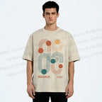 Unisex Bauhaus Geometric Lines Printed Washed Tee