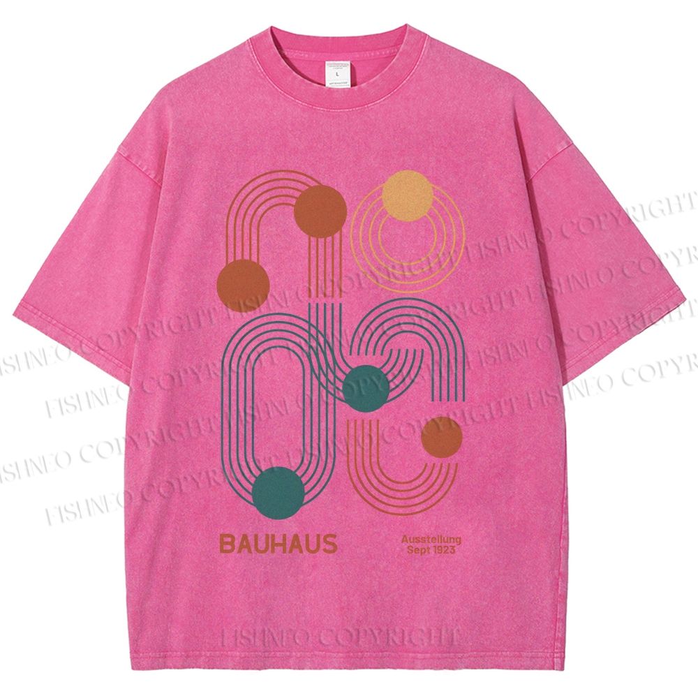 Unisex Bauhaus Geometric Lines Printed Washed Tee