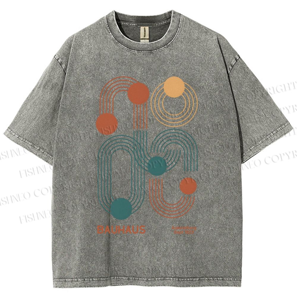 Unisex Bauhaus Geometric Lines Printed Washed Tee