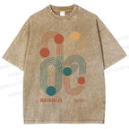 Unisex Bauhaus Geometric Lines Printed Washed Tee