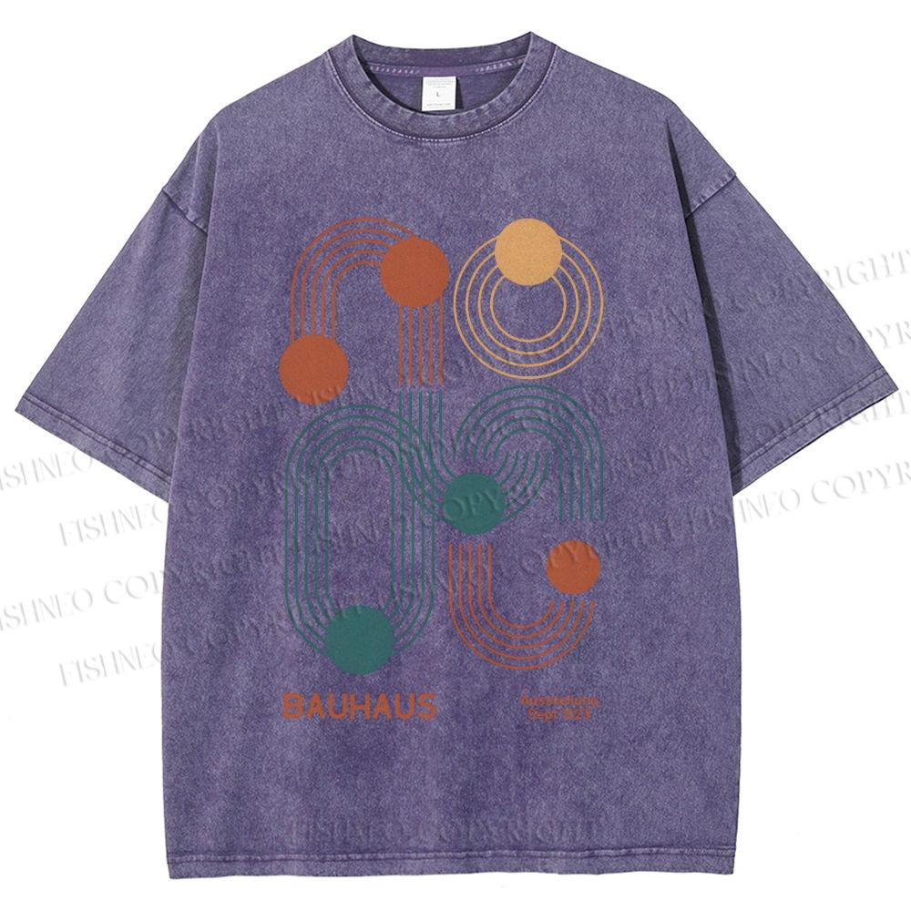 Unisex Bauhaus Geometric Lines Printed Washed Tee