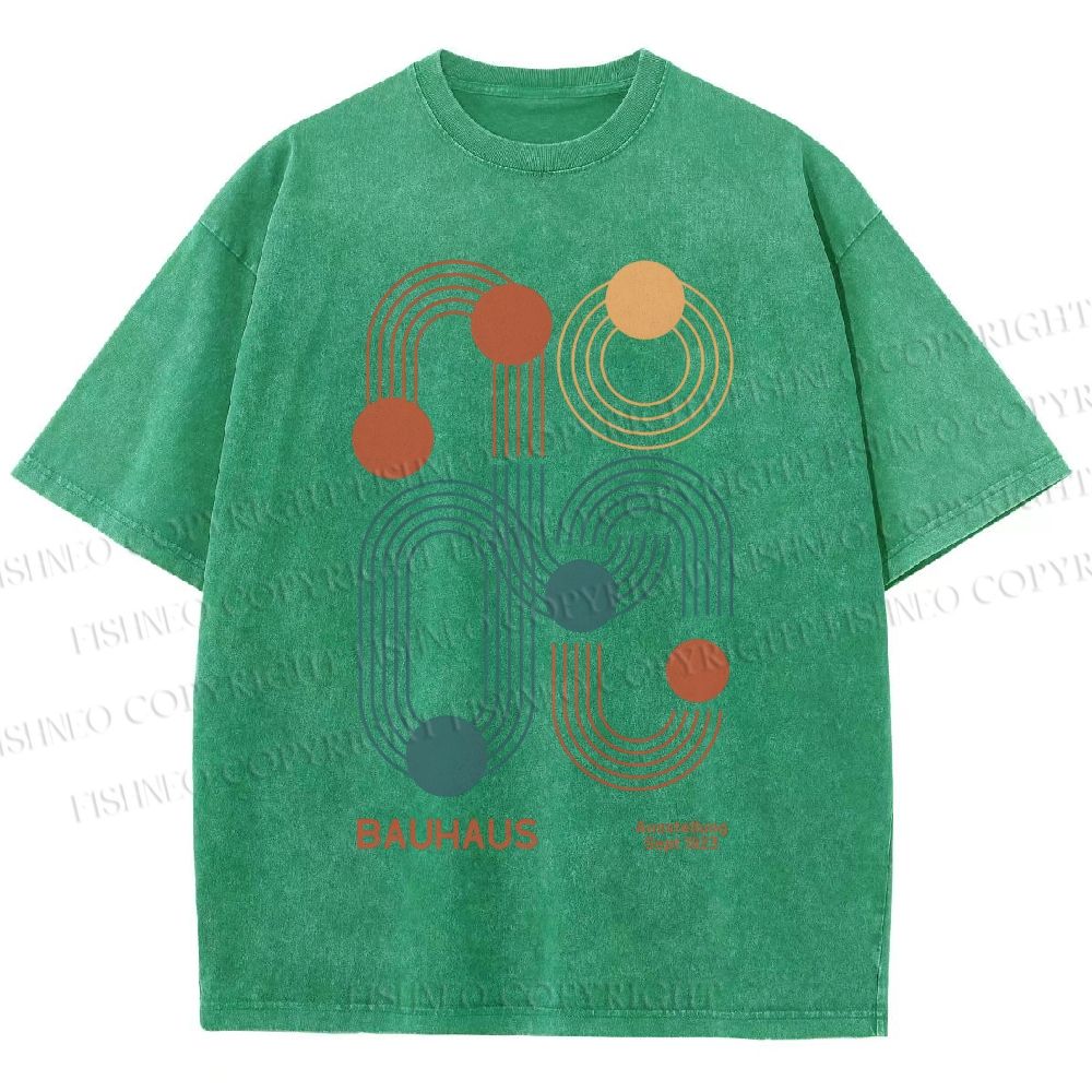 Unisex Bauhaus Geometric Lines Printed Washed Tee