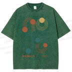 Unisex Bauhaus Geometric Lines Printed Washed Tee