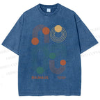Unisex Bauhaus Geometric Lines Printed Washed Tee