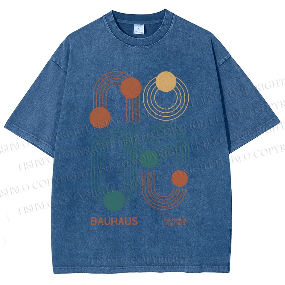 Unisex Bauhaus Geometric Lines Printed Washed Tee