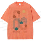 Unisex Bauhaus Geometric Lines Printed Washed Tee