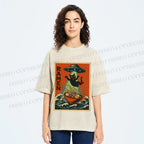 Unisex UFO Catching the Ramen Black Cat Printed Washed Tee